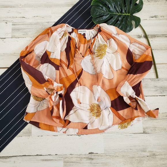 Antik Batik Tops - Antik Batik| Miami Floral Blouse Peach Size Small 38